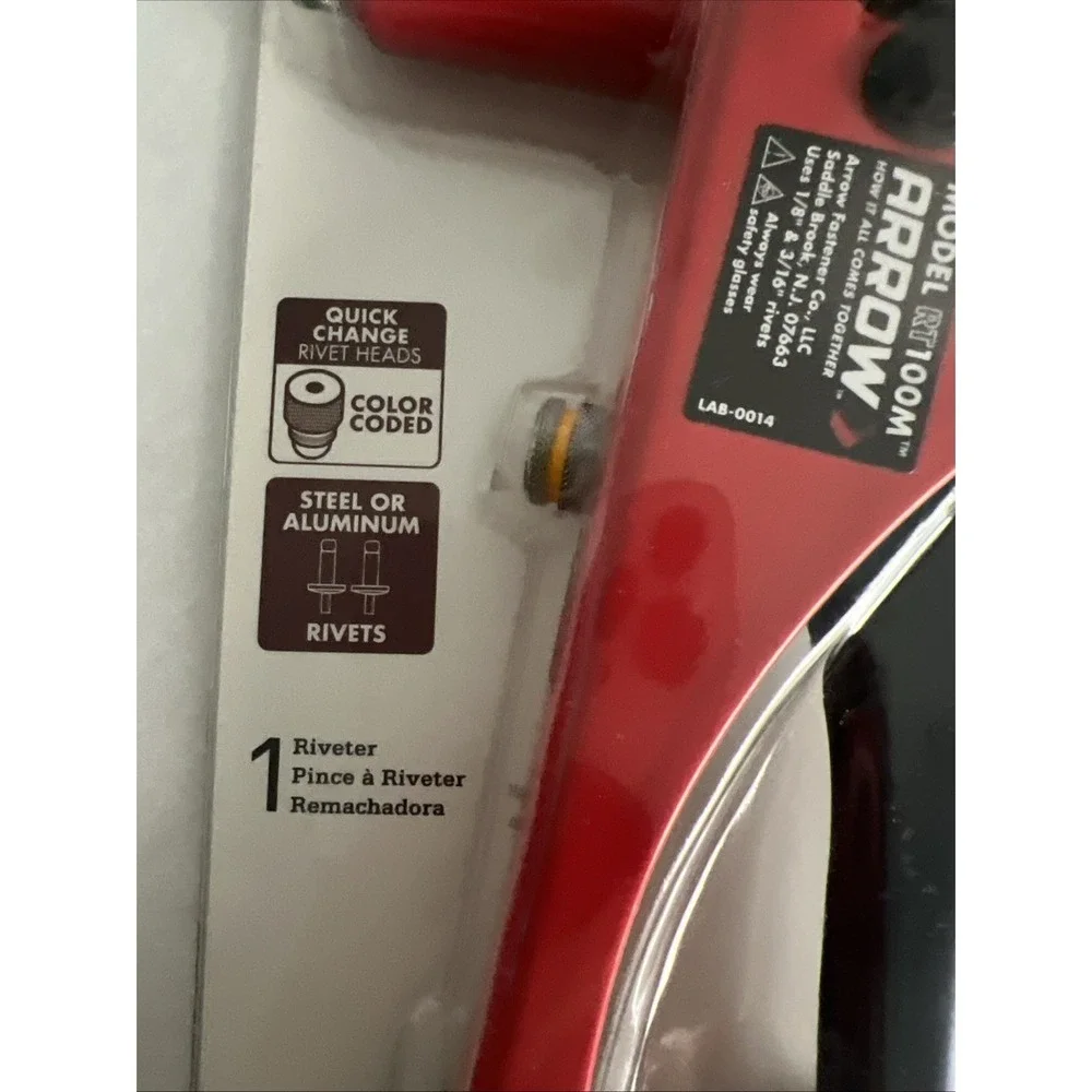 Arrow‎ One-Handed Swivel Riveter Tool RT100M Molded Grip 100% Steel Red E25